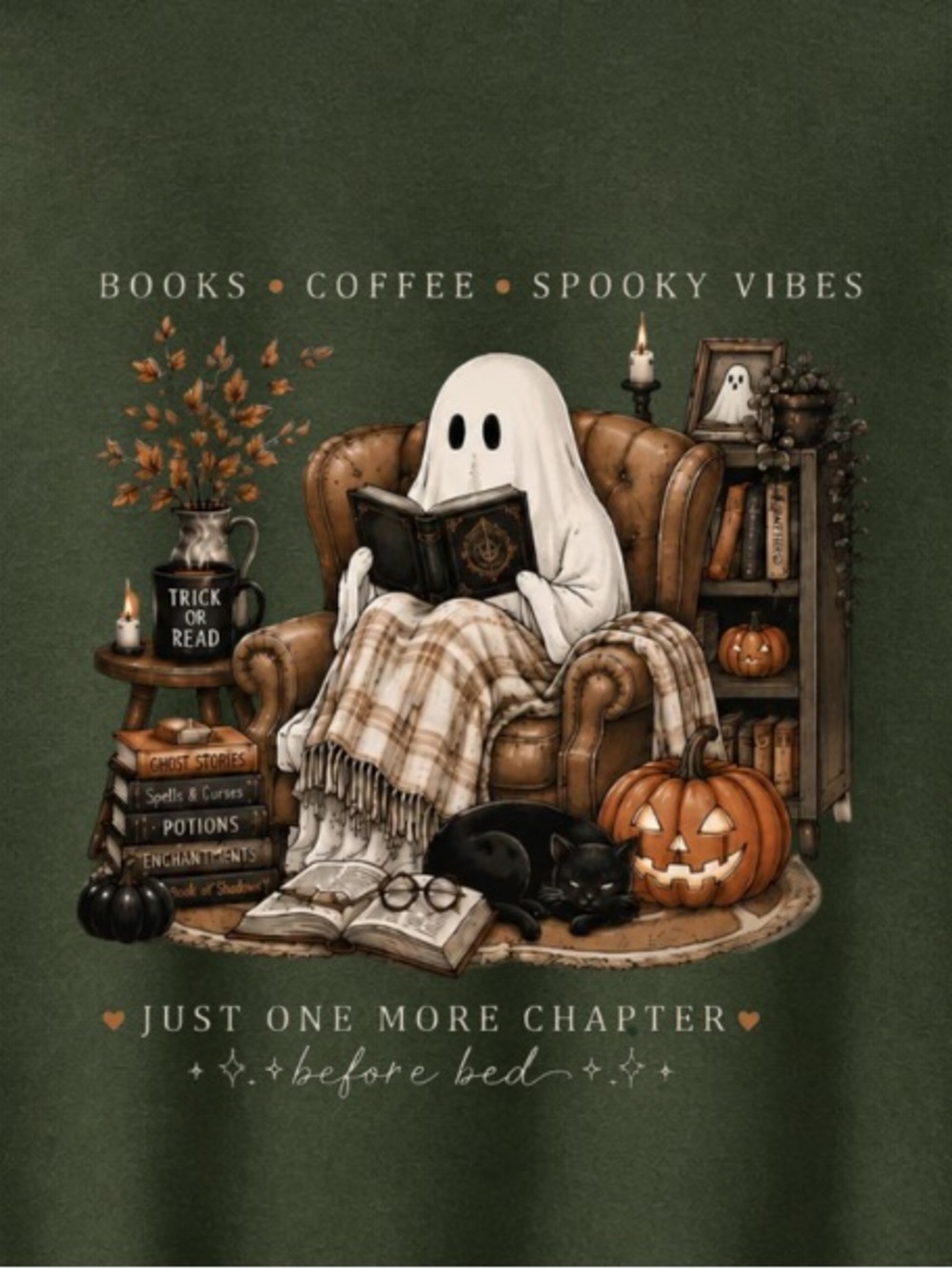 Forest Green Ghost Reading Graphic Sweatshirt - Picture 2 of 3